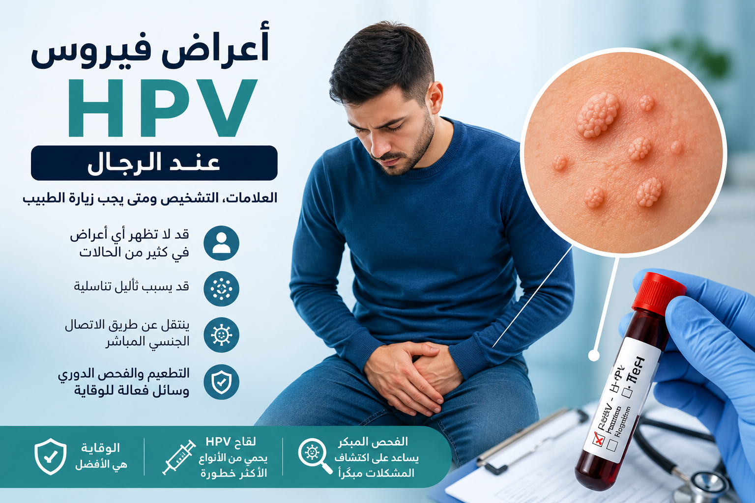 أعراض فيروس HPV عند الرجال: العلامات، التشخيص ومتى يجب زيارة الطبيب؟